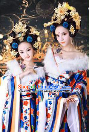 Traditional Ancient Chinese Imperial Empress Costume, Chinese Tang Dynasty Children Dance Dress, Cosplay Chinese Princess Clothing Hanfu for Kids