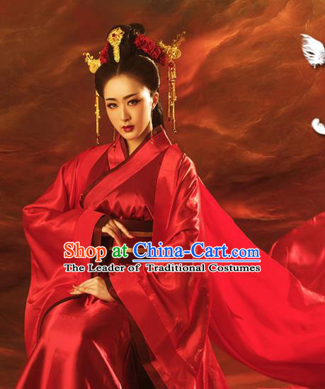 Traditional Ancient Chinese Imperial Emperess Wedding Costume, Chinese Han Dynasty Wedding Dress, Cosplay Chinese Emperess Embroidered Clothing Phoenix Hanfu for Women