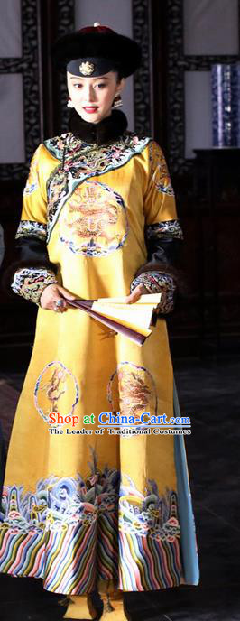 Traditional Ancient Chinese Imperial Emperess Costume, Chinese Qing Dynasty Emperess Wedding Dress, Chinese Manchu Emperess Embroidered Phoenix Clothing for Women