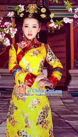 Traditional Ancient Chinese Imperial Consort Costume, Chinese Qing Dynasty Manchu Lady Dress, Cosplay Chinese Mandchous Imperial Concubine Clothing for Women