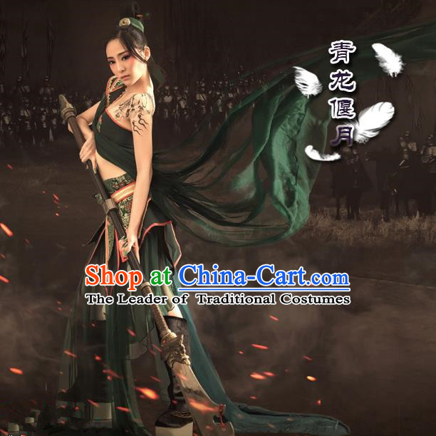 Traditional Ancient Chinese Swordswoman Costume, Chinese Tang Dynasty Fairy Dress, Cosplay Game Character Chinese Knight-Errant Clothing for Women