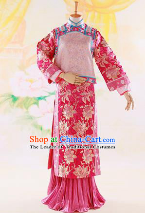 Traditional Ancient Chinese Imperial Consort Costume, Chinese Qing Dynasty Manchu Lady Dress, Cosplay Chinese Mandchous Imperial Concubine Purple Embroidered Clothing for Women