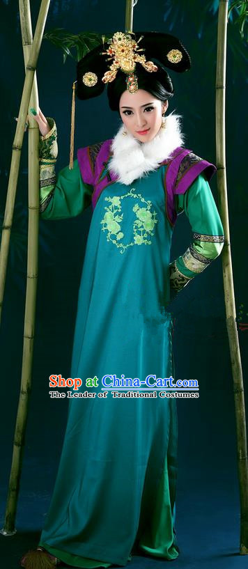 Traditional Ancient Chinese Imperial Consort Costume, Chinese Qing Dynasty Manchu Princess Dress, Cosplay Chinese Mandchous Imperial Concubine Embroidered Clothing for Women