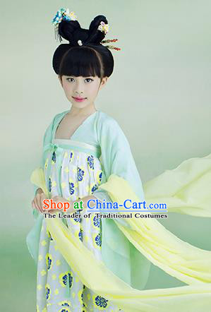 Traditional Ancient Chinese Children Costume, Chinese Tang Dynasty Little Lady Dress, China Hanfu Clothing for Kids