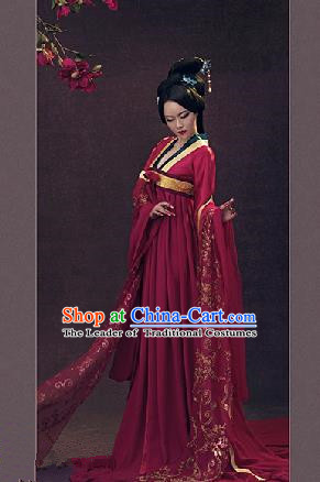 Traditional Ancient Chinese Imperial Consort Costume, Chinese Tang Dynasty Lady Red Dress, Cosplay Chinese Imperial Concubine Clothing Hanfu for Women