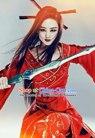 Traditional Ancient Chinese Female Costume, Chinese Tang Dynasty Swordswoman Red Dress, Cosplay Chinese Chivalrous Swordsman Clothing for Women