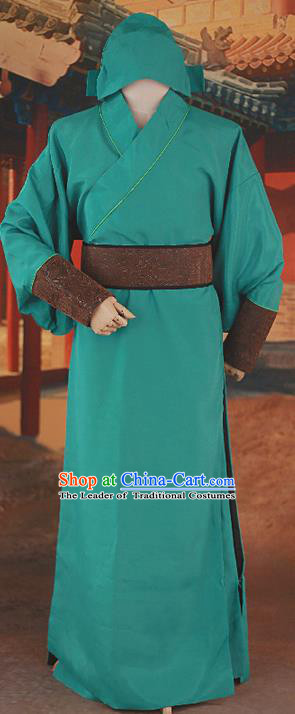 Traditional Ancient Chinese Male Costume, Chinese Han Dynasty Warrior Dress, Cosplay Chinese Green Hanfu Clothing for Men