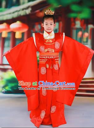 Traditional Ancient Chinese Imperial Emperor Children Costume, Chinese Tang Dynasty Boys Dress, Cosplay Chinese Majesty Embroidered Clothing Hanfu Complete Set for Kids