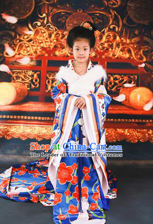 Traditional Ancient Chinese Imperial Consort Children Costume, Chinese Tang Dynasty Little Girl Dress, Cosplay Chinese Concubine Embroidered Peony Clothing Tailing Hanfu for Kids