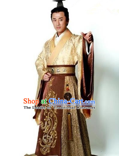 Traditional Ancient Chinese Imperial Emperor Costume, Chinese Han Dynasty Emperor Dress, Cosplay Chinese Majesty Embroidered Clothing Dragon Hanfu Complete Set for Men