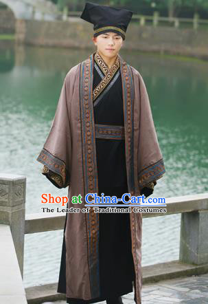 Traditional Ancient Chinese Imperial Emperor Costume, Chinese Han Dynasty Official Uniforms, Cosplay Chinese Minister Teacher Clothing Complete Set for Men
