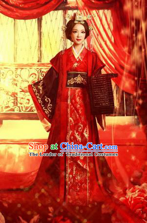 Traditional Ancient Chinese Imperial Emperess Wedding Costume, Chinese Han Dynasty Queen Wedding Dress, Cosplay Chinese Emperess Embroidered Clothing Phoenix Hanfu for Women