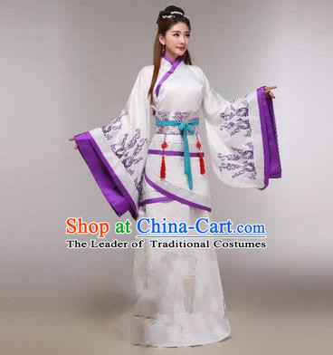 Traditional Ancient Chinese Imperial Emperess Costume, Chinese Han Dynasty Princess Dress, Cosplay Chinese Peri Concubine Embroidered Violet Hanfu Clothing for Women