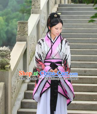 Traditional Ancient Chinese Imperial Emperess Costume, Chinese Han Dynasty Princess Young Lady Chiffon Dress, Cosplay Chinese Peri Concubine Embroidered Hanfu Clothing for Women