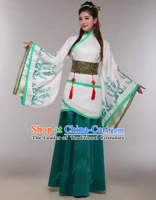 Traditional Ancient Chinese Imperial Emperess Costume, Chinese Han Dynasty Princess Dress, Cosplay Chinese Peri Concubine Embroidered Green Hanfu Clothing for Women