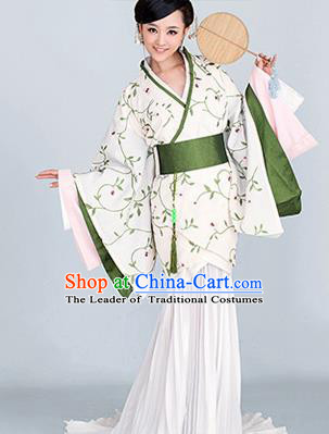 Traditional Ancient Chinese High-Grade Imperial Princess Costume, Chinese Han Dynasty Young Lady Elegant Dress, Cosplay Chinese Fairy Clothing White Embroidered Hanfu for Women