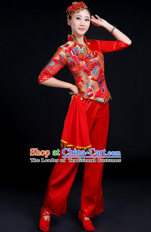 Traditional Chinese Yangge Fan Dancing Costume