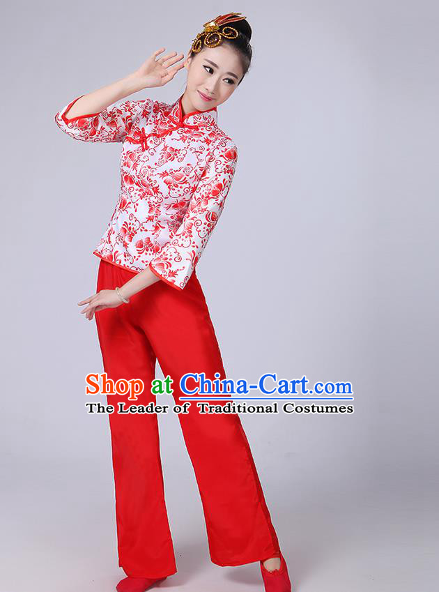 Traditional Chinese Yangge Fan Dancing Costume