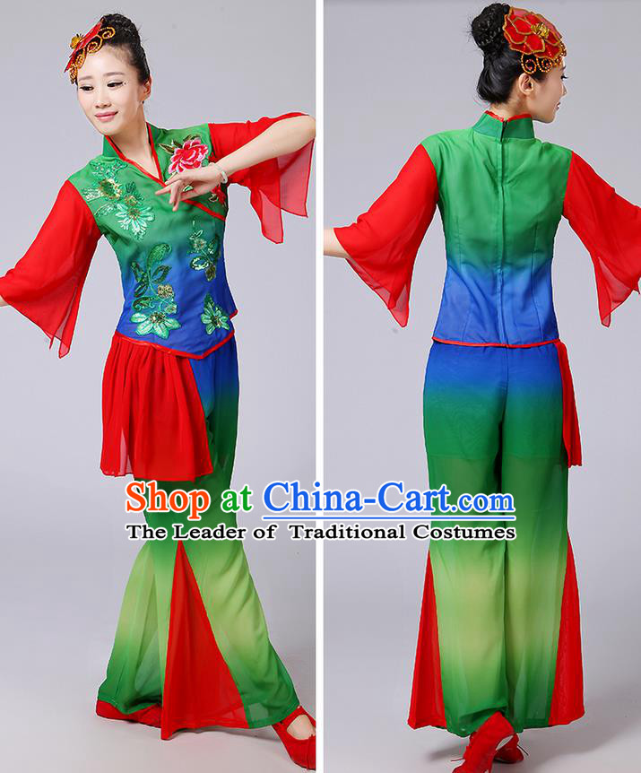 Traditional Chinese Yangge Fan Dancing Costume