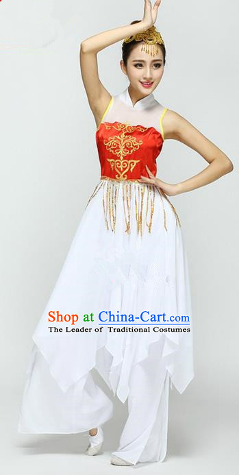 Traditional Chinese Ancient Yangge Fan Dancing Costume, Folk Dance Uniforms, Classic Dance Elegant Dress Drum Dance Clothing for Women