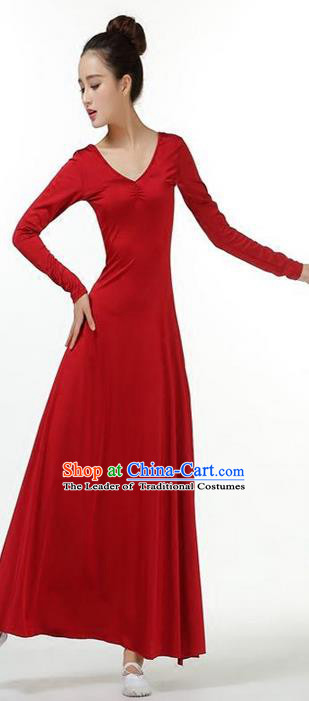 Traditional Modern Dancing Compere Costume, Women Opening Classic Chorus Singing Group Dance Dress, Modern Dance Classic Dance Wine Red Dress for Women