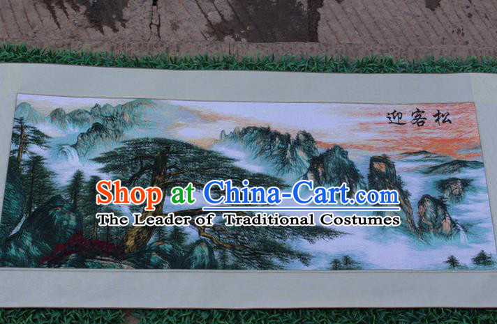Traditional Chinese Miao Nationality Minority Crafts Hmong Xiangxi Embroidery Decorative Paintings, Embroidery Greeting Pine Scroll Painting for Friends