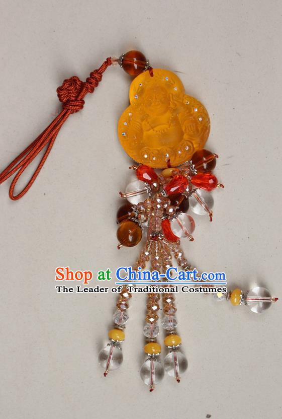 Traditional Chinese Miao Nationality Crafts Jewelry Accessory, Hmong Handmade Tassel Buddha Pendant, Miao Ethnic Minority Haven Evil Car Accessories Pendant for Women