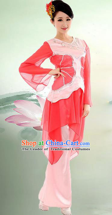 Traditional Chinese Yangge Fan Dancing Costume, Folk Dance Yangko Mandarin Sleeve Blouse and Pants Uniforms, Classic Umbrella Dance Elegant Dress Drum Dance Red Clothing for Women
