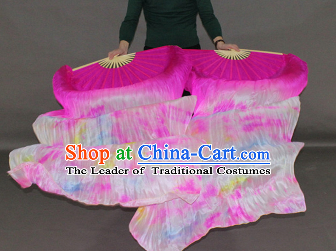 1.8M Belly Dance Fan Bamboo Long Silk Dance Fans Veil Fans