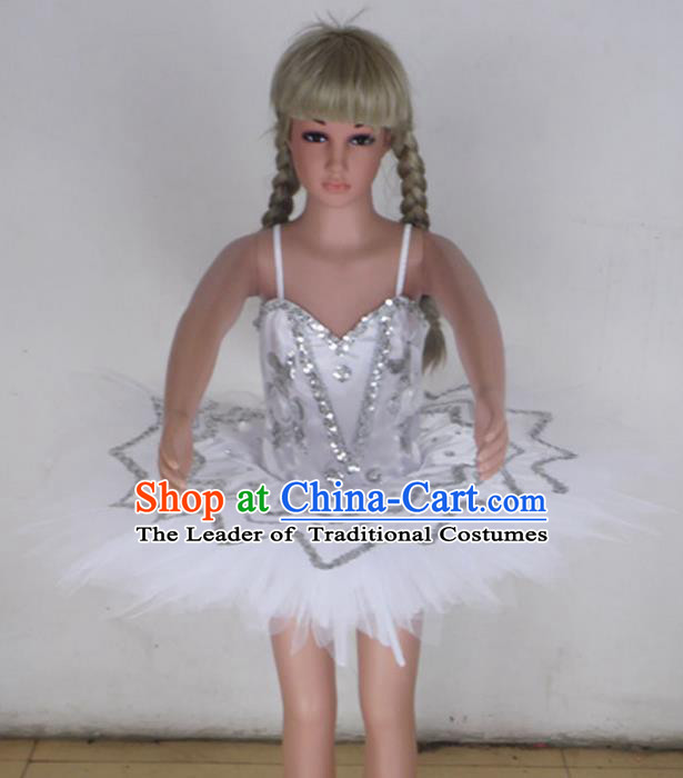 Traditional Modern Dancing Compere Costume, Children Opening Classic Chorus Singing Group Dance Bubble Dress Tu Tu Dancewear, Modern Dance Classic Ballet Dance White Veil Dress for Kids