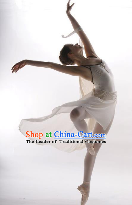 Traditional Modern Dancing Compere Costume, Opening Classic Chorus Singing Group Dance Bubble Dress Tu Tu Dancewear, Modern Dance Classic Ballet Dance White Elegant Dress for Women