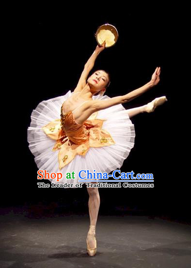 Traditional Modern Dancing Compere Costume, Opening Classic Chorus Singing Group Dance Bubble Dress Tu Tu Dancewear, Modern Dance Classic Ballet Dance White Elegant Dress for Women