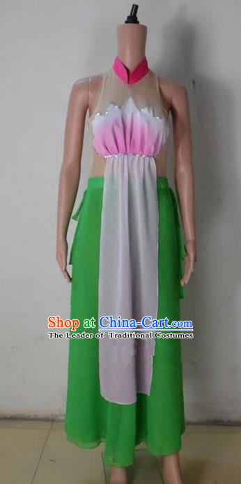 Traditional Chinese Yangge Fan Dancing Costume, Folk Dance Yangko Mandarin Collar Uniforms, Classic Umbrella Lotus Dance Elegant Dress Drum Dance Green Clothing for Women