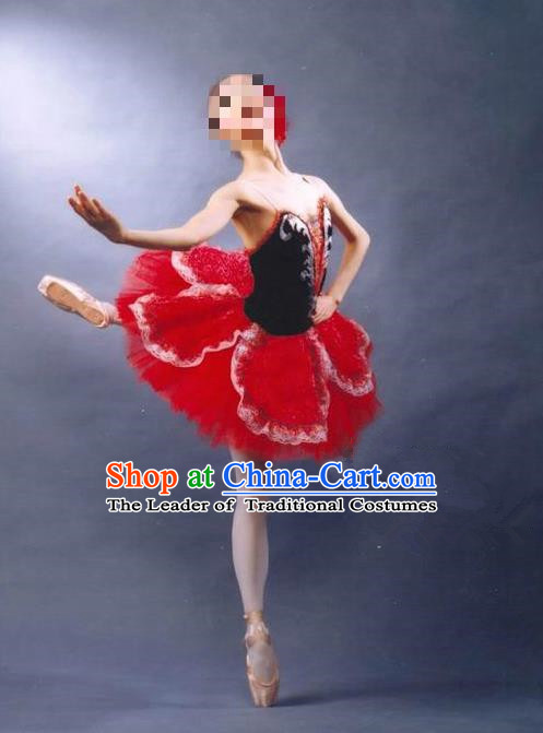 Traditional Modern Dancing Costume, Women Opening Classic Dance Chorus Singing Group Tutu Dance Performance Dress, Modern Dance Classic Ballet Dance Red Bubble Dress for Women