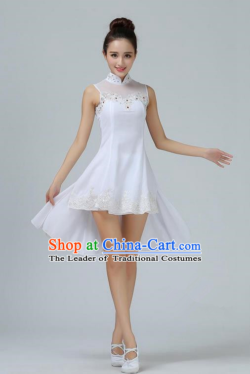 Traditional Modern Dancing Costume, Opening Classic Chorus Singing Group Dance White Dress, Modern Dance Classic Ballet Dance Latin Dance Dress for Women