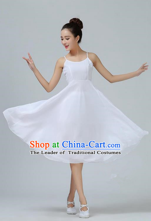 Traditional Modern Dancing Costume, Opening Classic Chorus Singing Group Dance White Dress, Modern Dance Classic Ballet Dance Latin Dance Dress for Women