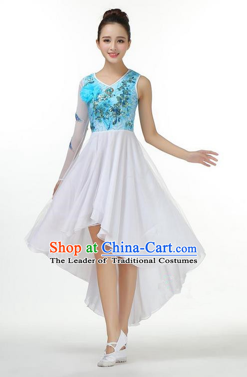 Traditional Modern Dancing Costume, Opening Classic Chorus Singing Group Dance Big Swing Blue Short Dress, Modern Dance Classic Ballet Dance Latin Dance Dress for Women