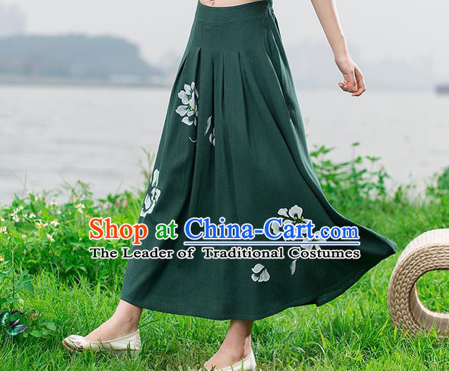 Traditional Ancient Chinese National Skirt Costume, Elegant Hanfu Painting Peony Long Dress, China Tang Suit Cotton Green Bust Skirt for Women