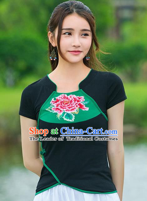 Traditional Ancient Chinese National Costume, Elegant Hanfu T-Shirt, China Tang Suit Embroidered Blouse Cheongsam Shirt Upper Outer Garment Clothing for Women