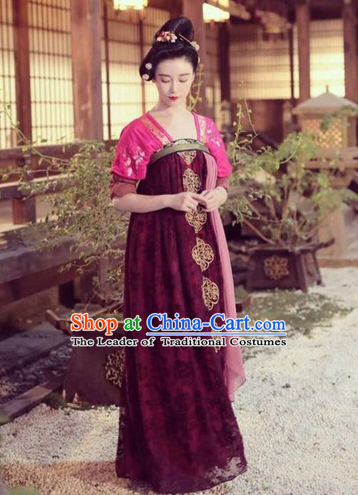Traditional Ancient Chinese Imperial Consort Costume, Chinese Television Drama Detective Samoyeds Empress Elegant Hanfu Dress, Chinese Tang Dynasty Imperial Concubine Tailing Embroidered Clothing for Women