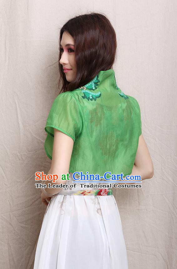 Traditional Ancient Chinese National Costume, Elegant Hanfu Cape Coat, China Tang Suit Stand Collar Embroidered Cappa, Upper Outer Garment Embroidered Green Tippet Clothing for Women