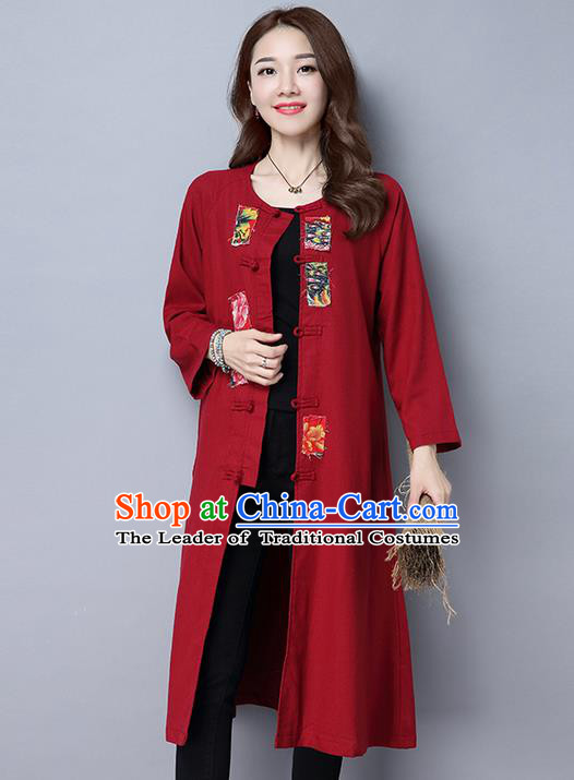 Traditional Ancient Chinese National Costume, Elegant Hanfu Coat, China Tang Suit Plated Buttons Red Long Coat, Upper Outer Garment Dust Coat Clothing for Women