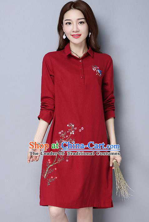 Traditional Ancient Chinese National Costume, Elegant Hanfu Hand Embroidered Dress, China Tang Suit Embroidered Cheongsam Upper Outer Garment Elegant Red Dress Clothing for Women