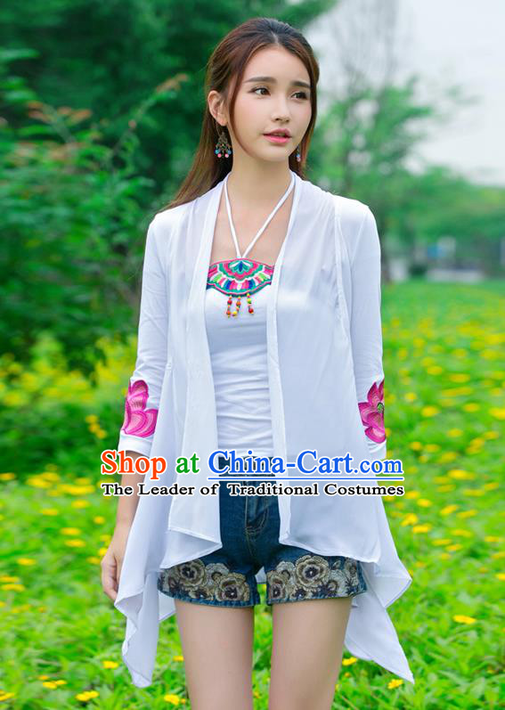 Traditional Ancient Chinese National Costume, Elegant Hanfu Cape Coat, China Tang Suit Stand Collar Embroidered Lotus Cappa, Upper Outer Garment Embroidered Cloak Clothing for Women