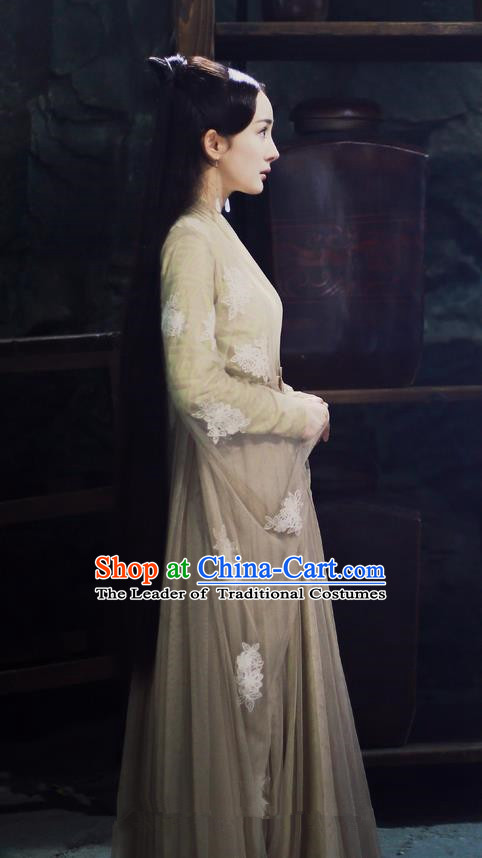 Traditional Ancient Chinese Myth Fairy Costume, Elegant Hanfu Palace Lady Dance Dress, Chinese Teleplay Ten great III of peach blossom Role Bai qian Han Dynasty Imperial Princess Tailing Embroidered Clothing for Women