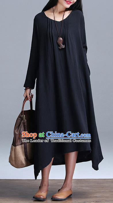 Traditional Ancient Chinese National Costume, Elegant Hanfu Linen Black Dress, China Tang Suit Cheongsam Upper Outer Garment Elegant Dress Clothing for Women