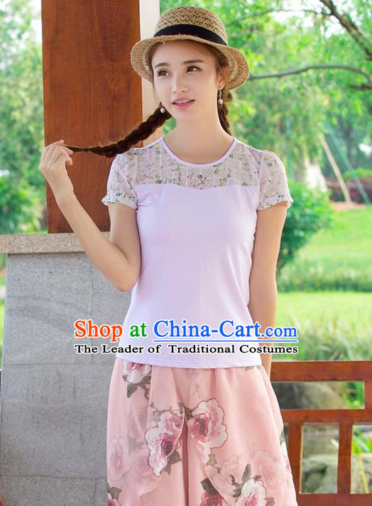 Traditional Ancient Chinese National Costume, Elegant Hanfu Printing Flowers Shirt, China Tang Suit Blouse Cheongsam Qipao Shirts Clothing for Women