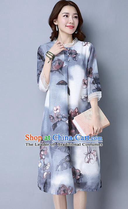 Traditional Ancient Chinese National Costume, Elegant Hanfu Printing Chiffon Dress, China Tang Suit Cheongsam Upper Outer Garment Elegant Dress Clothing for Women
