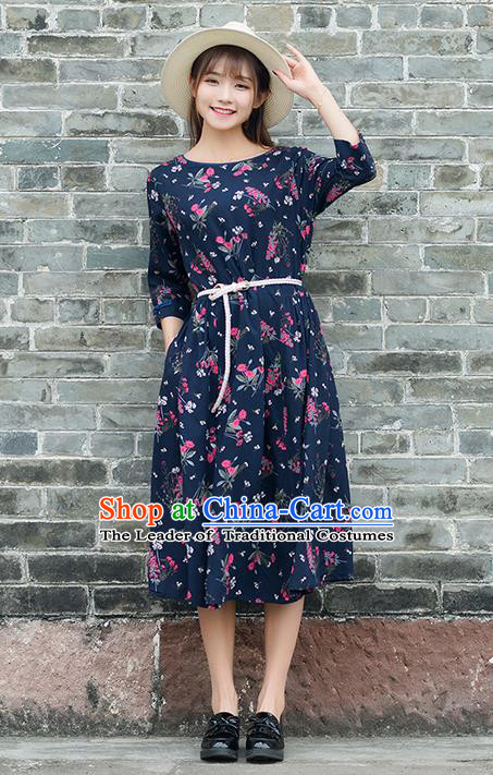 Traditional Chinese National Costume, Elegant Hanfu Printing Flowers Dress, China Tang Suit Long Skirt Upper Outer Garment Elegant Dress Clothing for Women