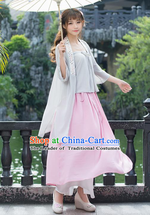 Traditional Chinese Ancient Costume, Elegant Hanfu Clothing Embroidered Sun-Top Cardigan and Dress, China Ming Dynasty Elegant Blouse and Skirt Complete Set for Women
